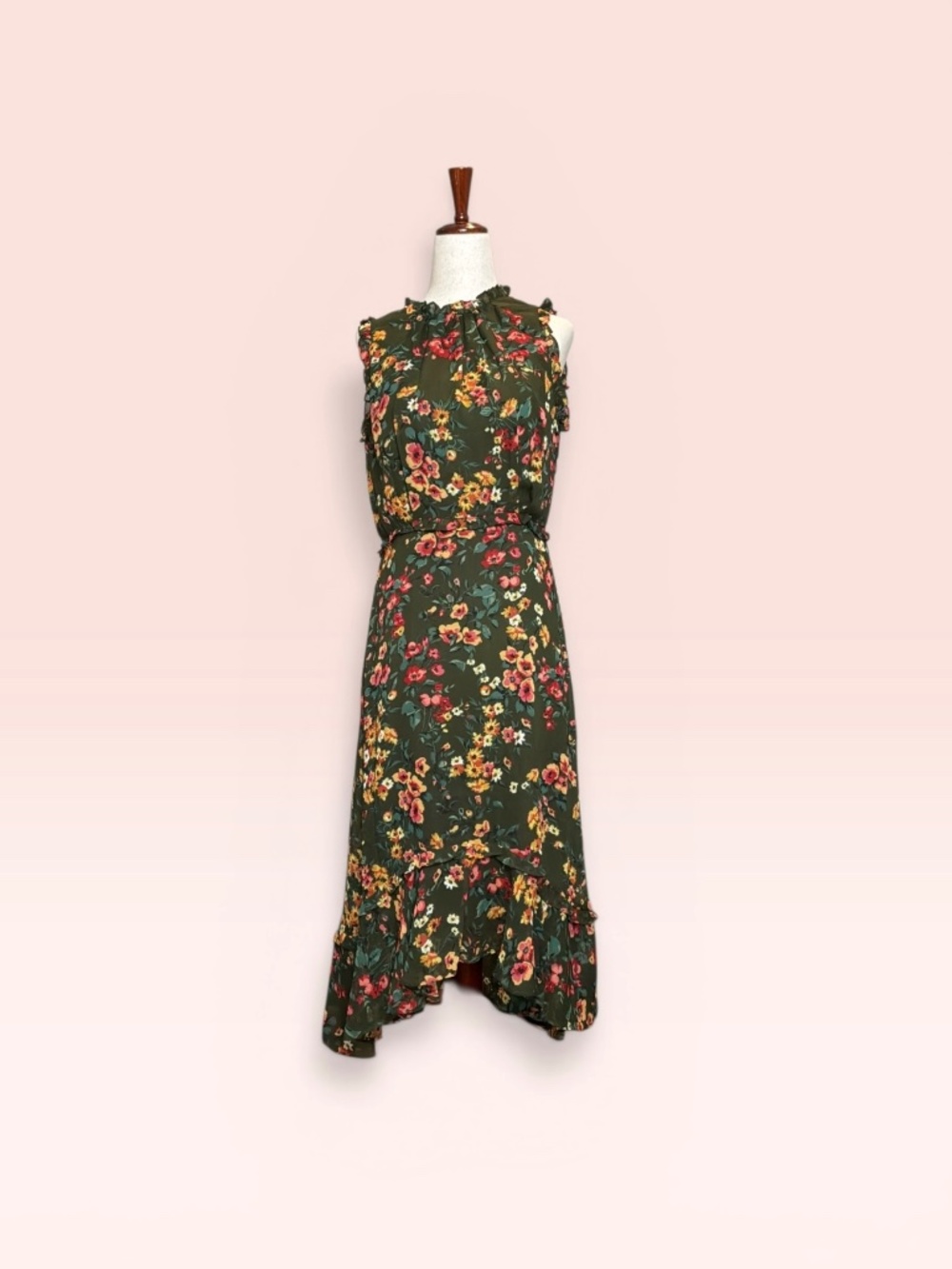 Julia Jordan Midi Dress Olive Multi Floral Size 2 (Video) - Picture 4 of 10